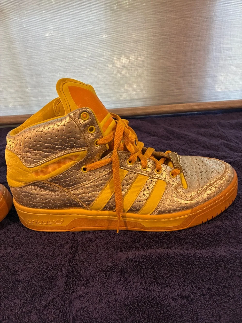 adidas Jeremy Scott Yellow and Metallic Gold High-Top Sneakers